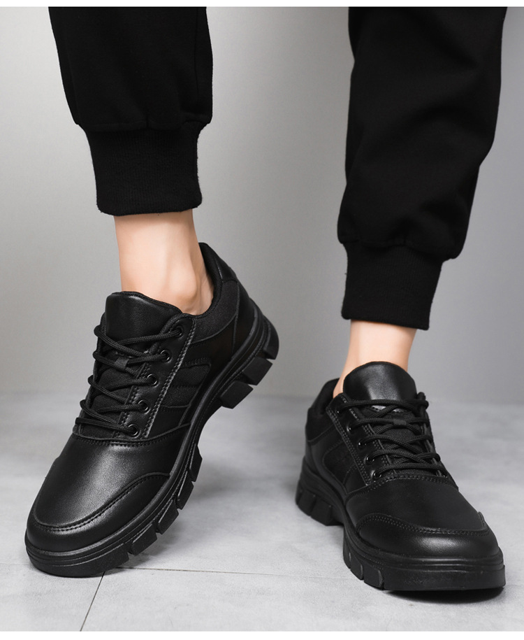 春秋黑色作训男鞋户外运动训练皮鞋低帮工装执勤鞋软底巡逻保安鞋详情10