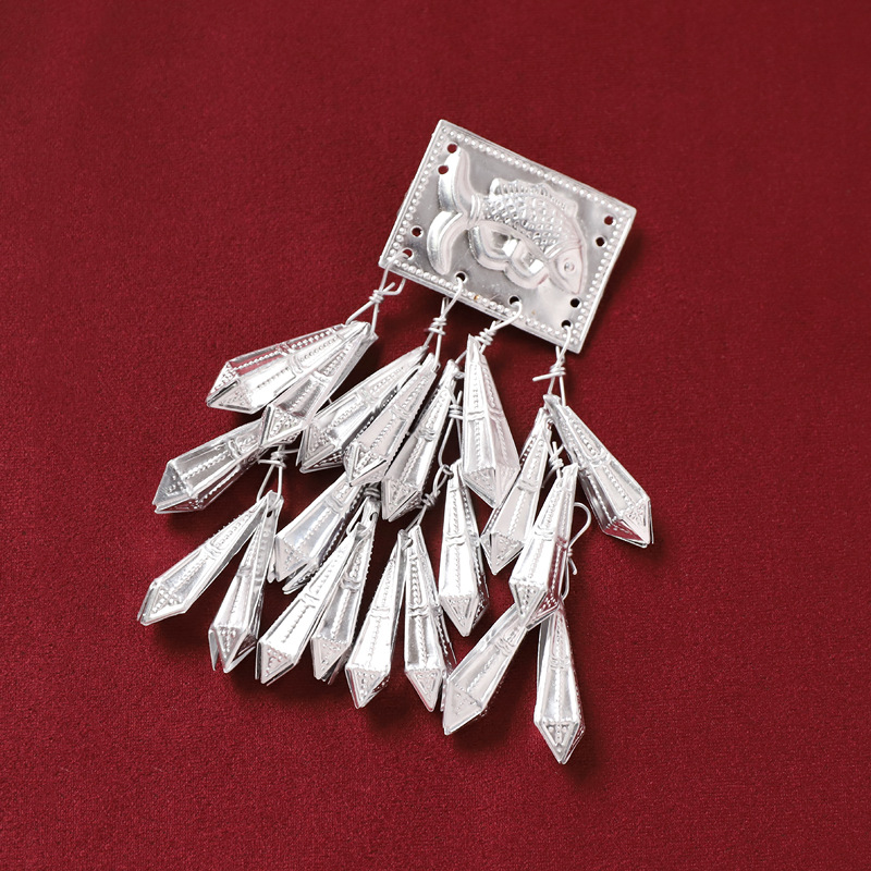 Miao ethnic style headwear, hair clips, retro Miao silver tassels, foot swaying, Hanfu, ancient style, Warring States period robe, side hair clips for women pic 13