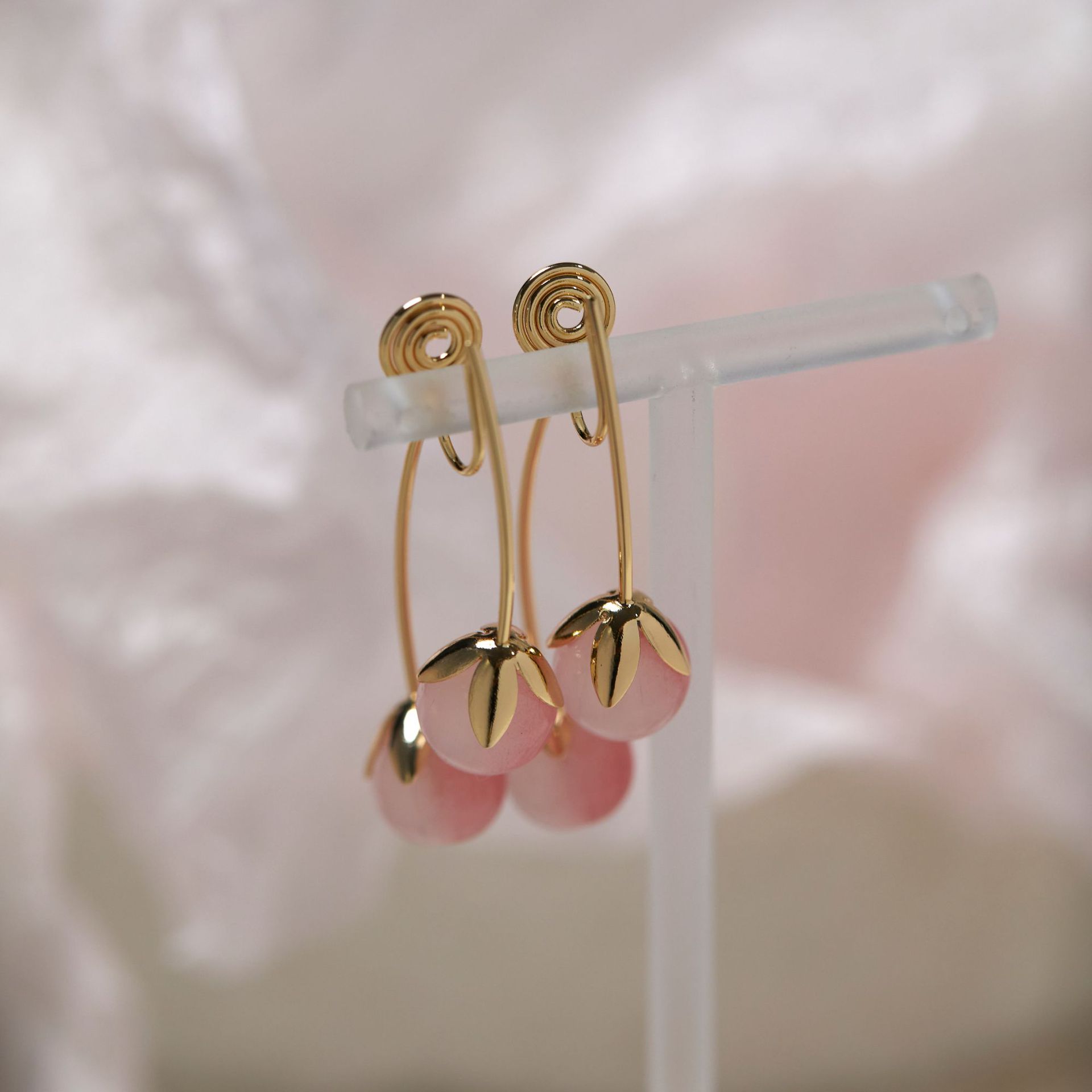 【桃夭】粉色番茄耳坠小众设计高级感耳环灵动可爱蚊香盘耳夹详情6