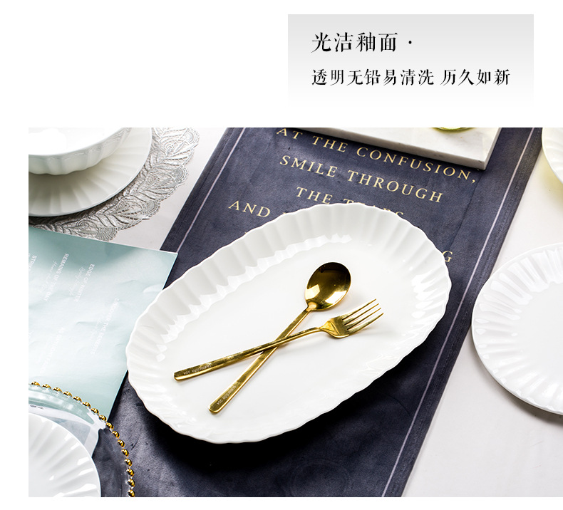 纯白色浮雕骨瓷碗碟套装家用轻奢釉下彩餐具高颜值陶瓷碗盘子送礼详情8