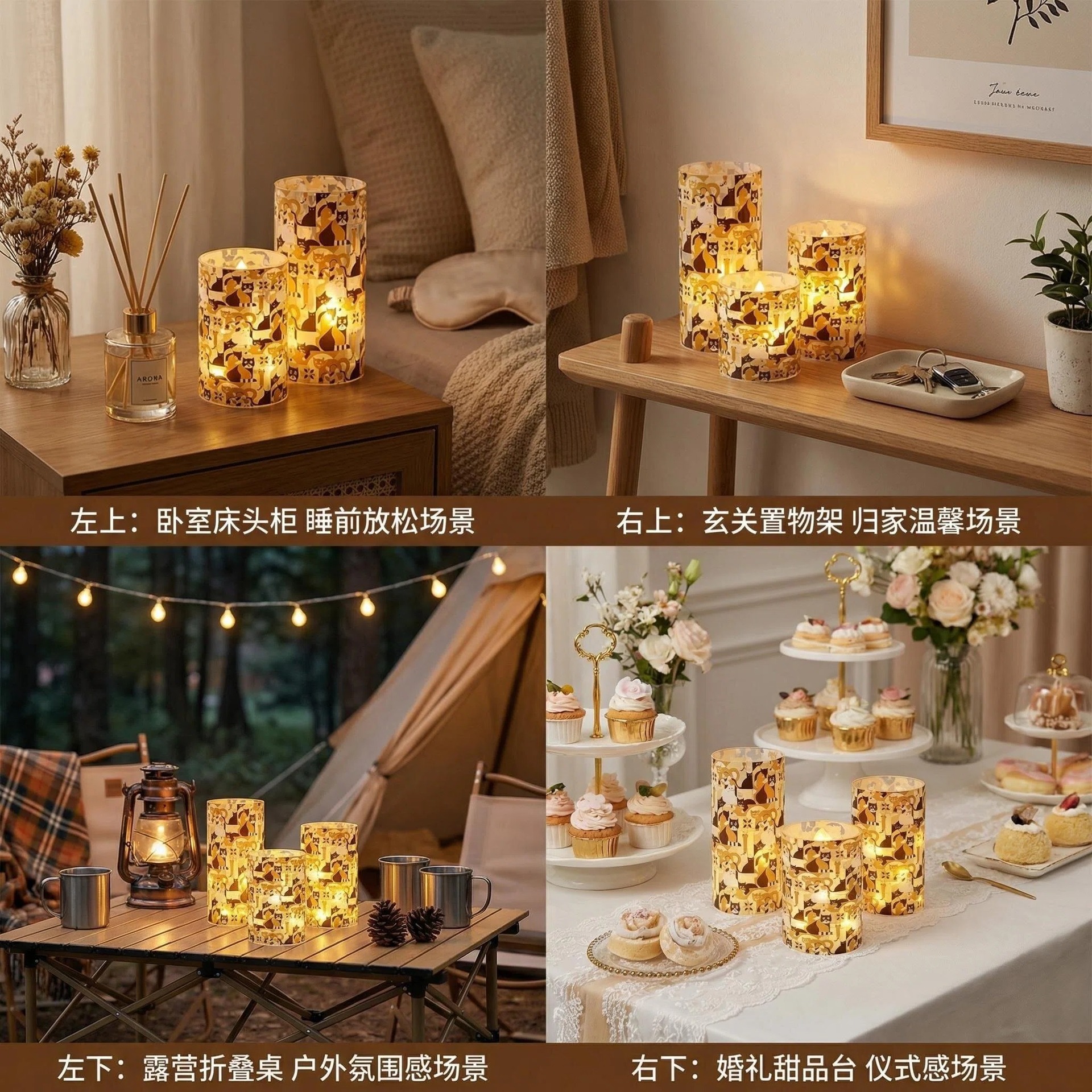 Three types of cat-patterned LED candle lights, Ramadan Christmas lights, string lights, and sepak takada panda pic 1