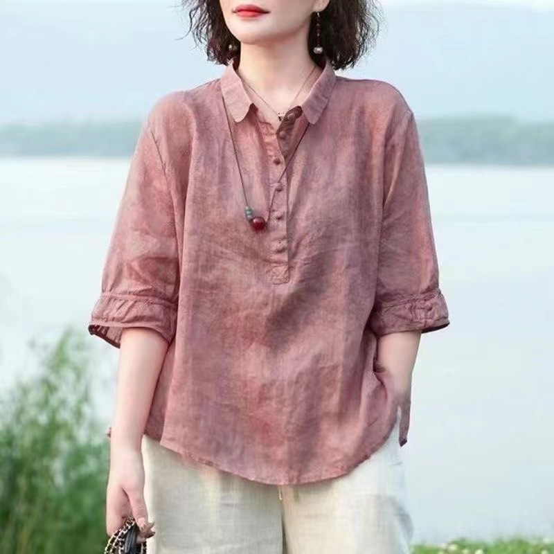 中老年女装绵绸套装妈妈款洋气2024春夏装新款中年女士衬衫两件套详情9