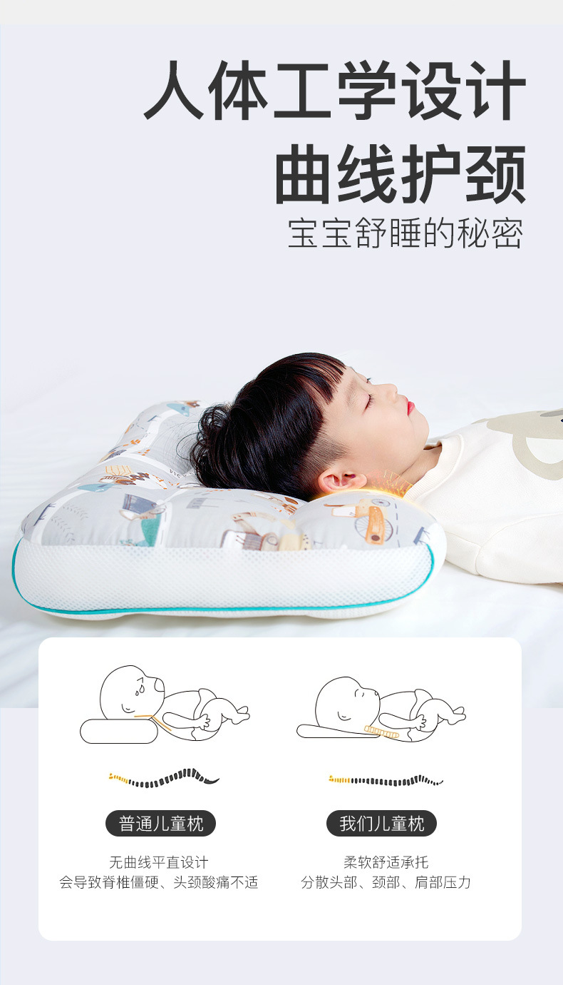 跨境热销纯棉儿童枕0-3-6-12岁宝宝分区枕头幼儿园小学生枕头厂家详情9