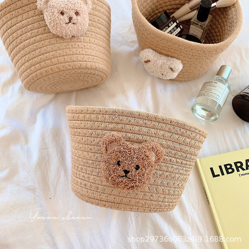 Ins-style cotton rope storage basket, woven bear desktop storage box, miscellaneous items, hair clips, hair bands, makeup brush storage basket pic 15