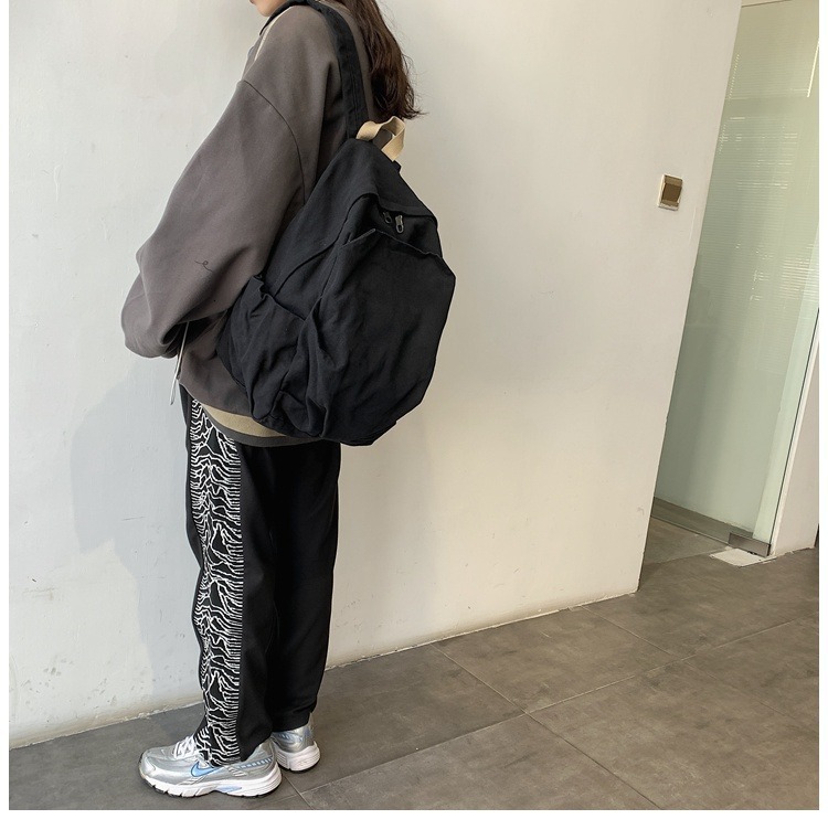 书包女休闲复古耐磨帆布双肩包男女日系大学生简约百搭旅行背包男详情28