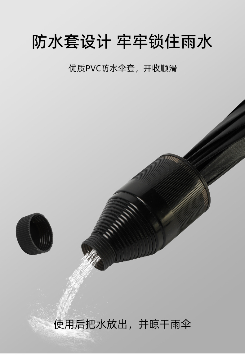 厂家批发高端商务8骨弯柄防水套晴雨两用黑胶防紫外线高尔夫雨伞详情9