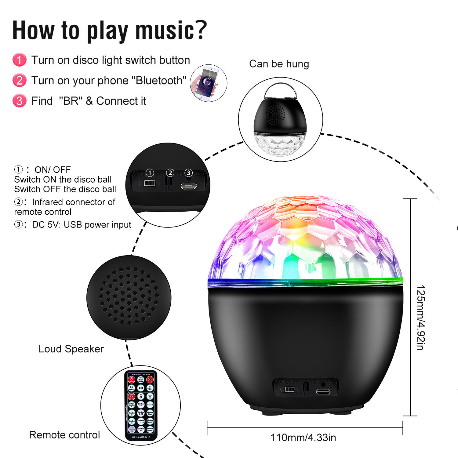Bluetooth magic ball light, LED stage with sound box, crystal disco party, disco atmosphere, projection gift pic 11