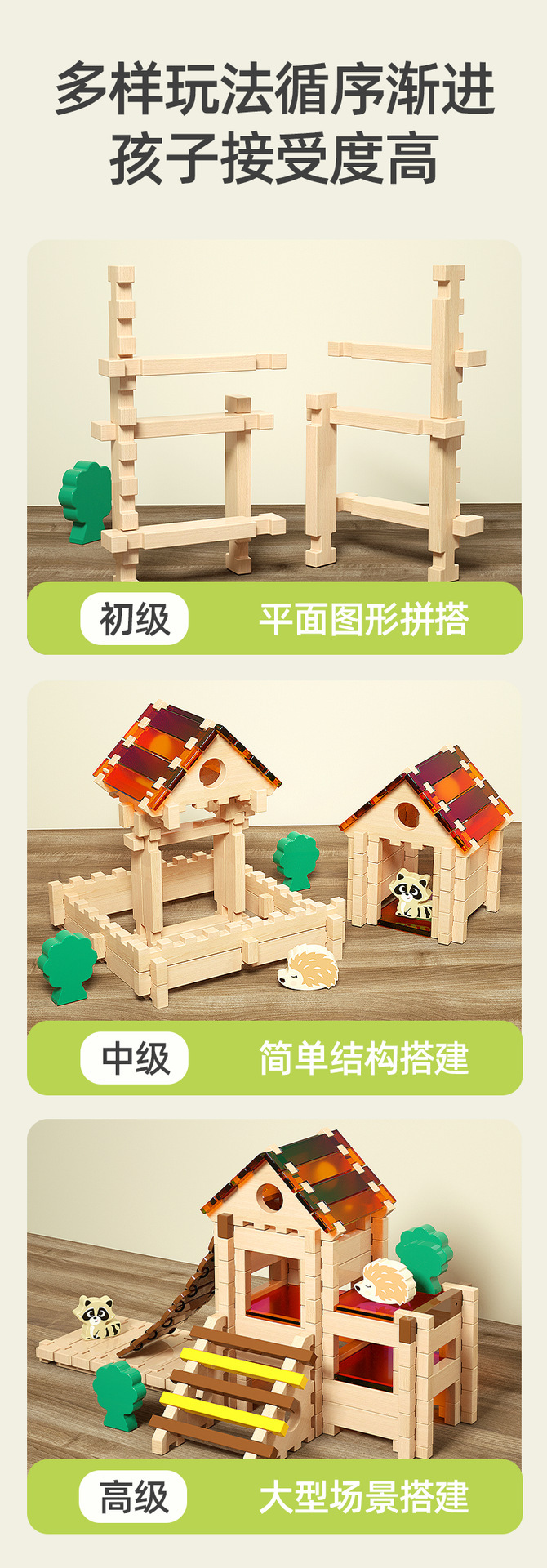 幼儿园游戏角特大号实木益智积木儿童早教DIY原木榫卯拼装玩具详情4