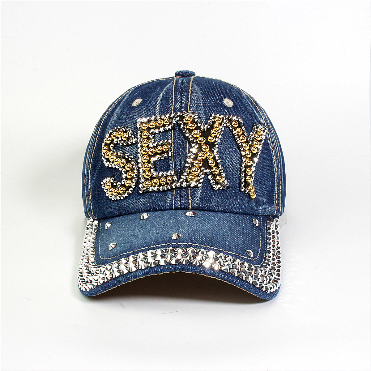 跨境外贸新款牛仔布女镶钻欧美国休闲成人棒球帽时尚洋气鸭舌帽子详情38