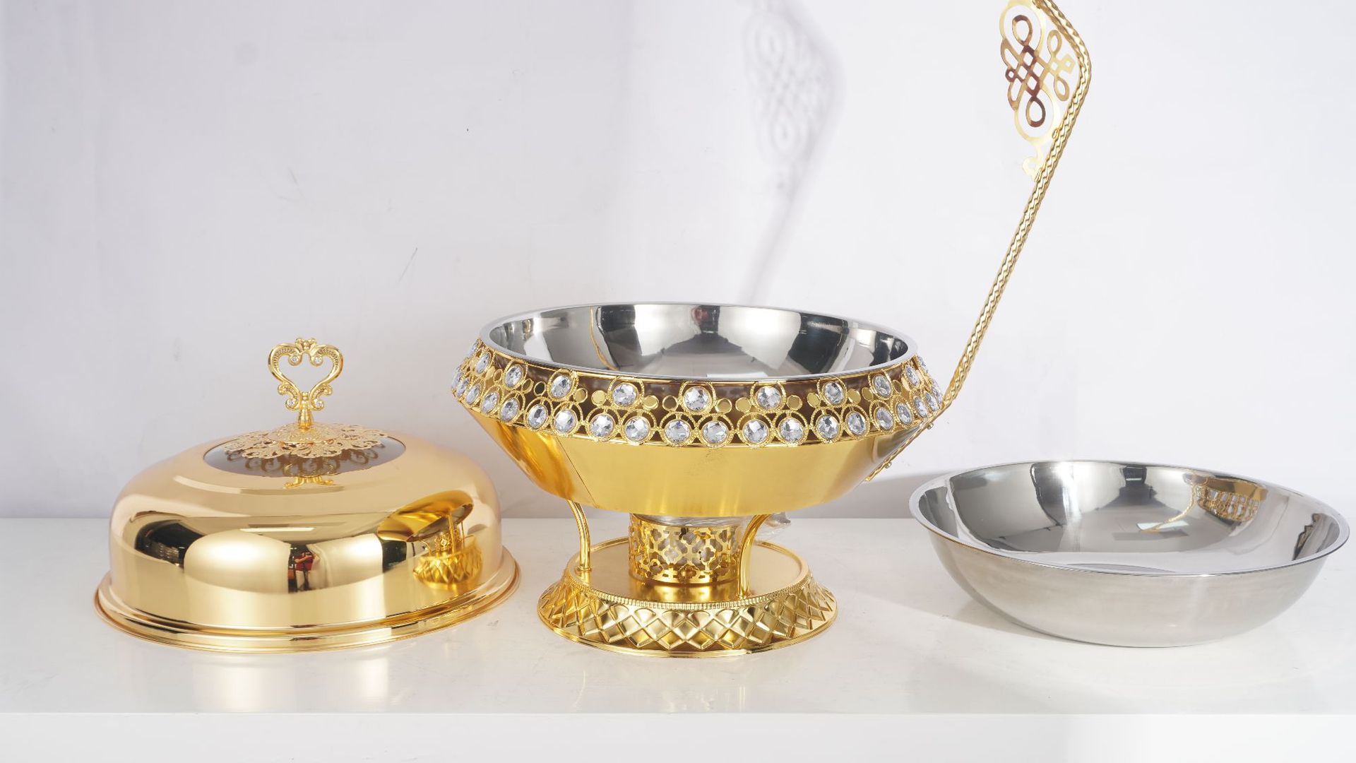 Hotel Restaurant Golden Luxury diamond-encrusted hook Stainless steel Buffet stove Hanging Chafing Dish pic 9