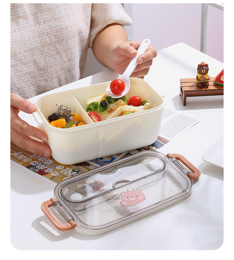 INS influencers bear split compartible caja de almuerzo de plástico microondas calentable lunch box para niños y adultos office bento box pic 25