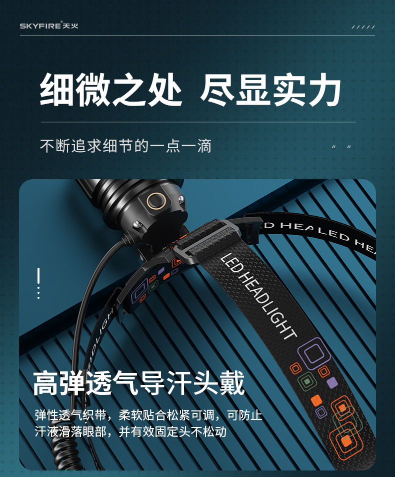 天火手电筒强光充电头戴式照明灯便携头灯2025新超亮感应户外远射详情38
