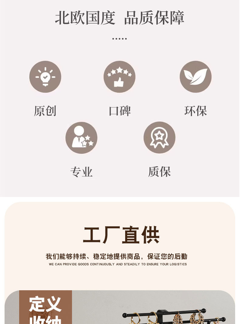 饰品架铁艺实木组合双层多功能收纳展示架亚马逊热销跨境首饰架详情2