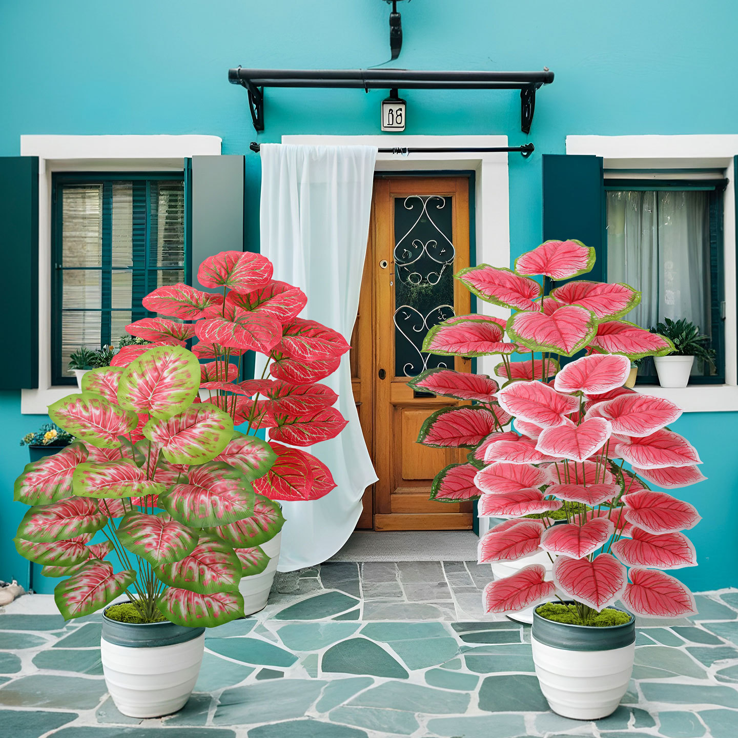 Artificial green plants, artificial flowers, wedding decorations, plastic red-leaf plants, Nordic-style indoor and outdoor floor-standing decorative items pic 19