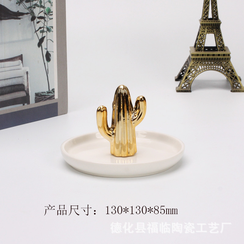 Nordic gold-plated ceramic handicrafts, gift jewelry plates, rings, watches, home storage plates, golden deer animal ornaments pic 33