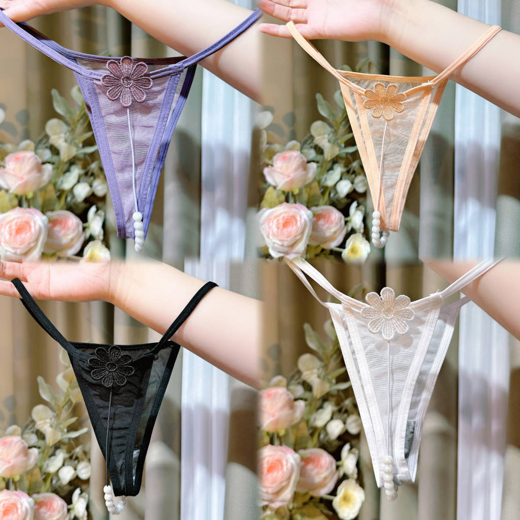 Pure sensual mesh pearl women's thong, high elasticity, comfortable and breathable, graphene antibacterial crotch 1319# pic 6
