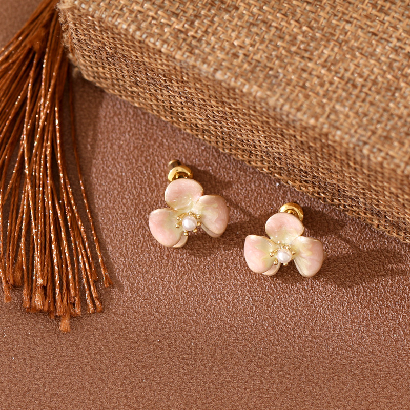 2024年新款小清新彩色滴釉花朵耳夹925银针ins风小众通勤百搭耳钉详情15