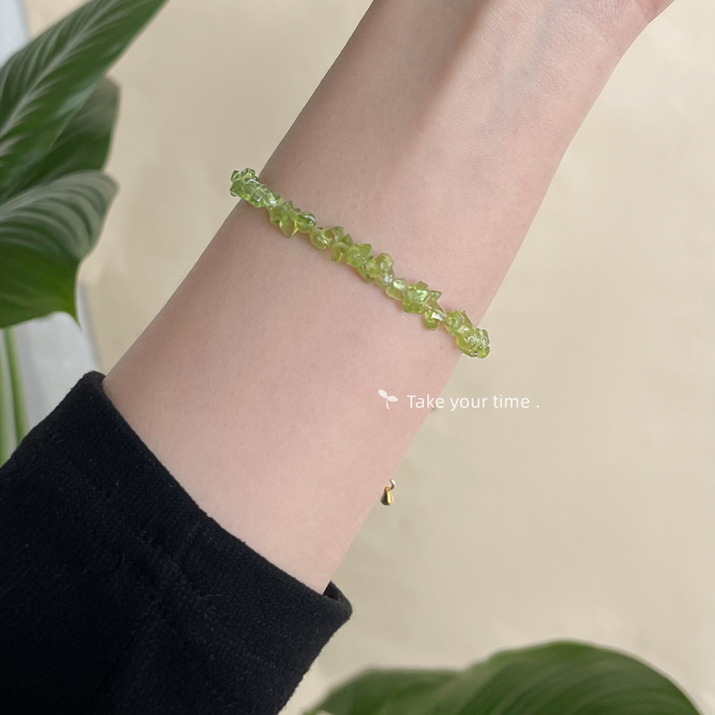 Spring and summer forest-themed peridot crystal necklace collarbone chain, fresh and sweet, natural stone necklace in shape, factory accessory pic 7