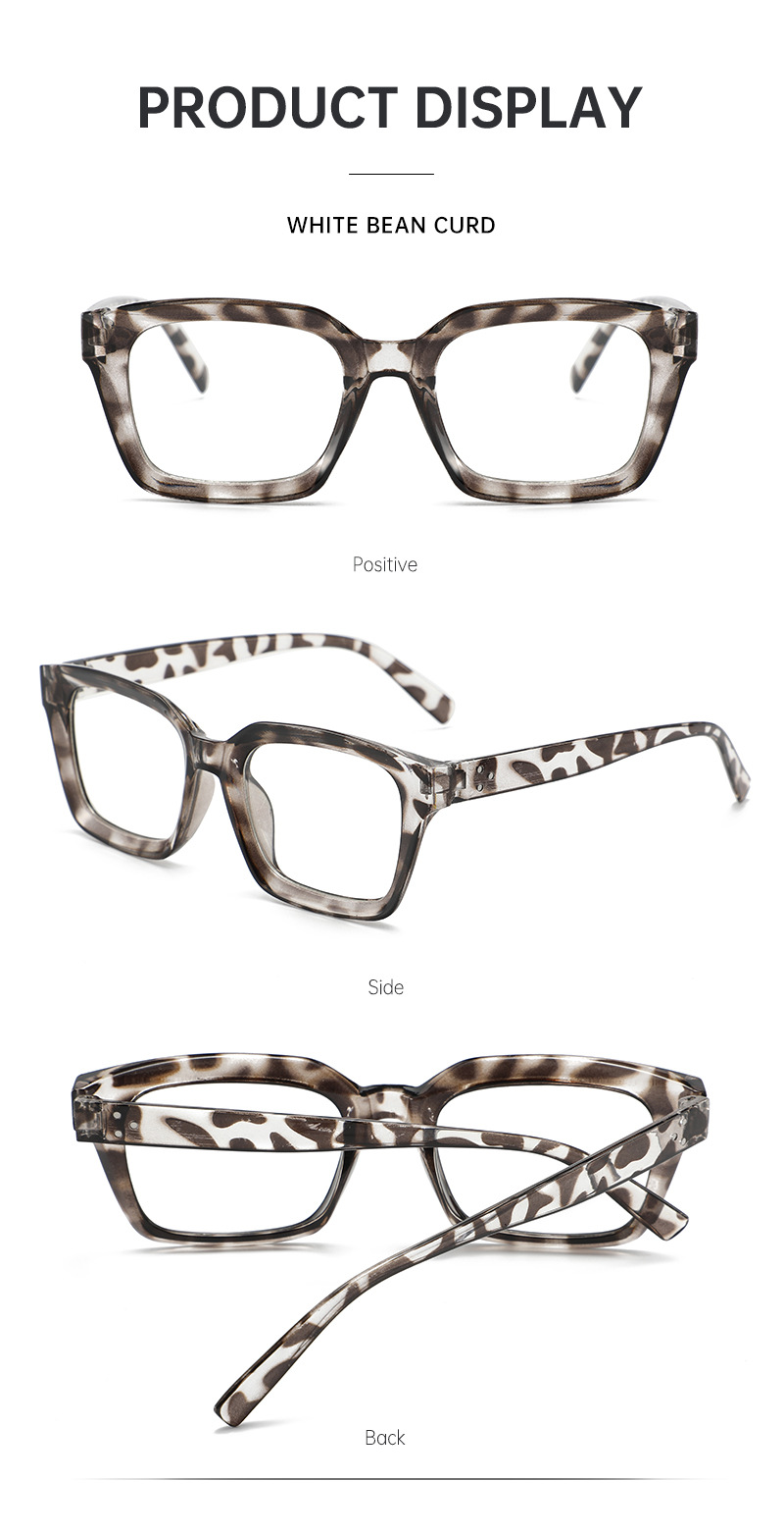 Anti-blue light square frame flat light glasses for women, contrasting color rice studs, simple and slender appearance, high level of spectacle frame, European and American trendy spectacle frame pic 10