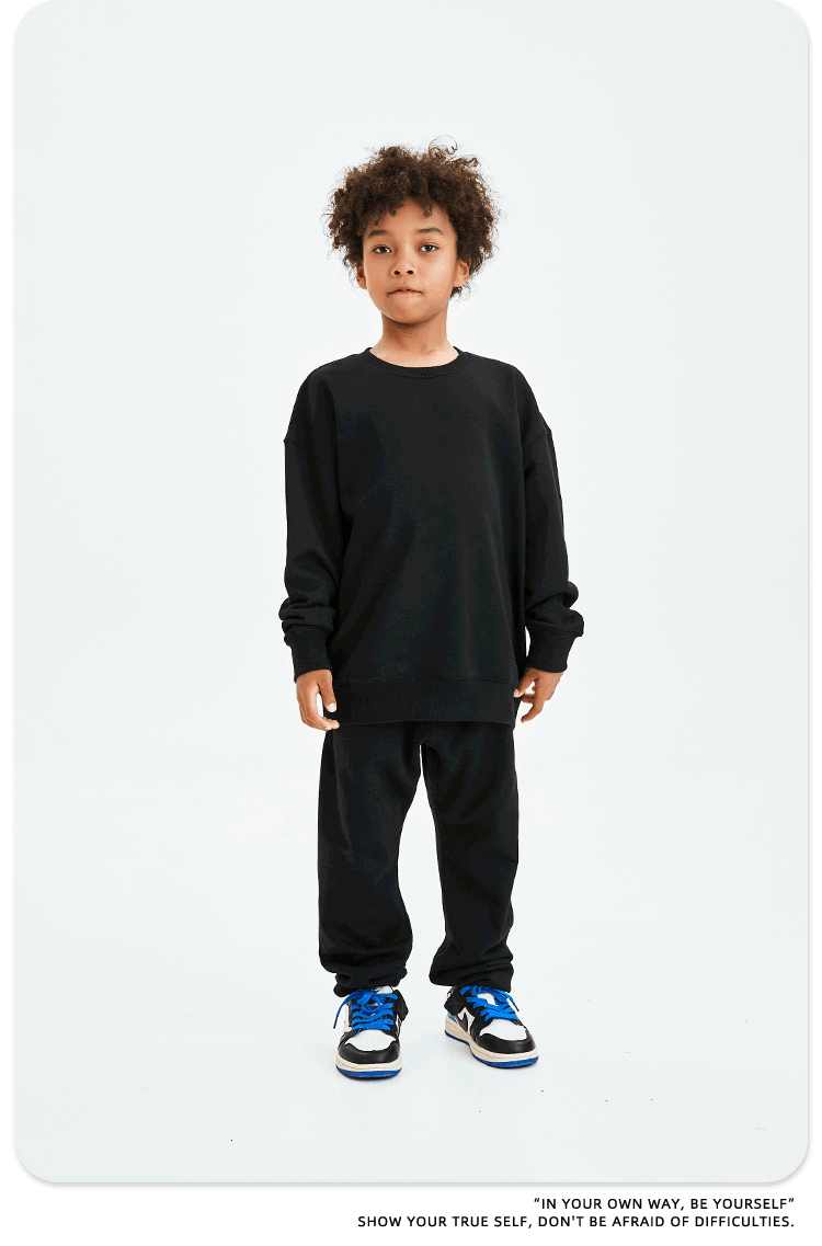 TILANI童装纯色400G毛圈棉圆领套头卫衣男女同款亲子套装跨境专供详情11