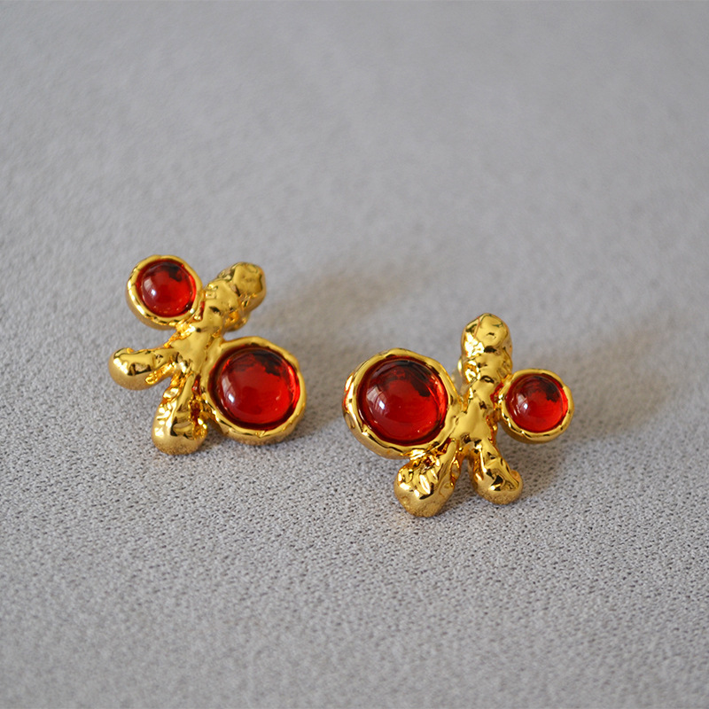 新春彩蛋清仓特价回馈欧美复古小众设计黄铜镀金个性气质耳钉耳饰详情24