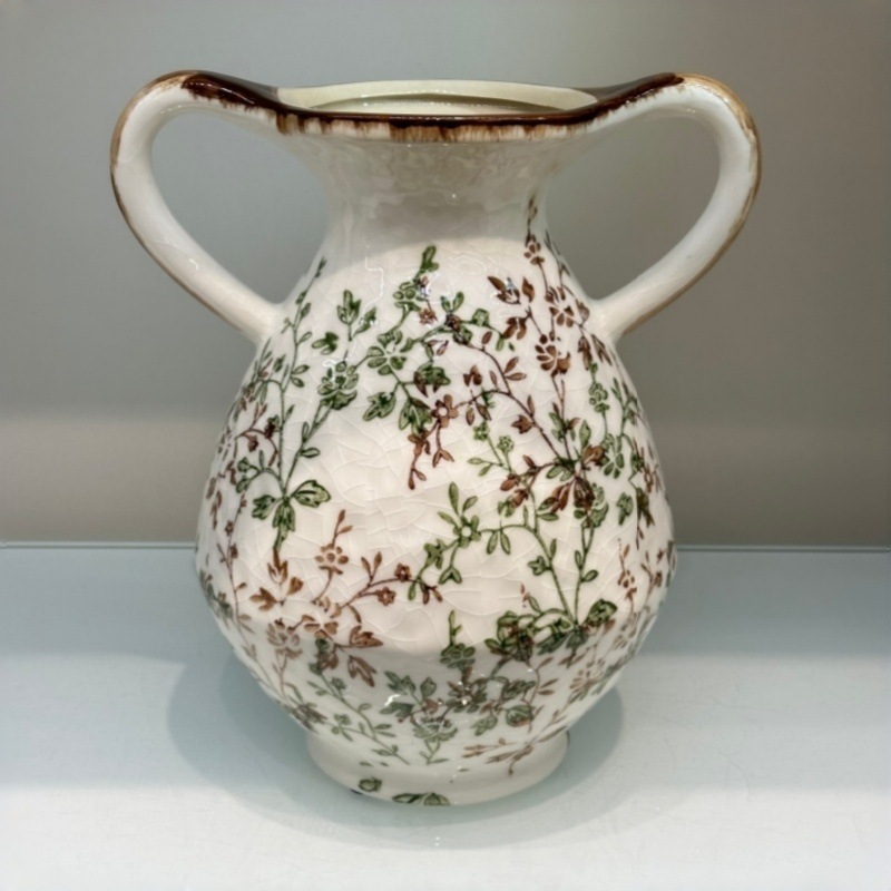 Double-eared ceramic ice-cracked small flower vase for water-grown flowers, hand-painted flowerpot ceramic vase pic 4
