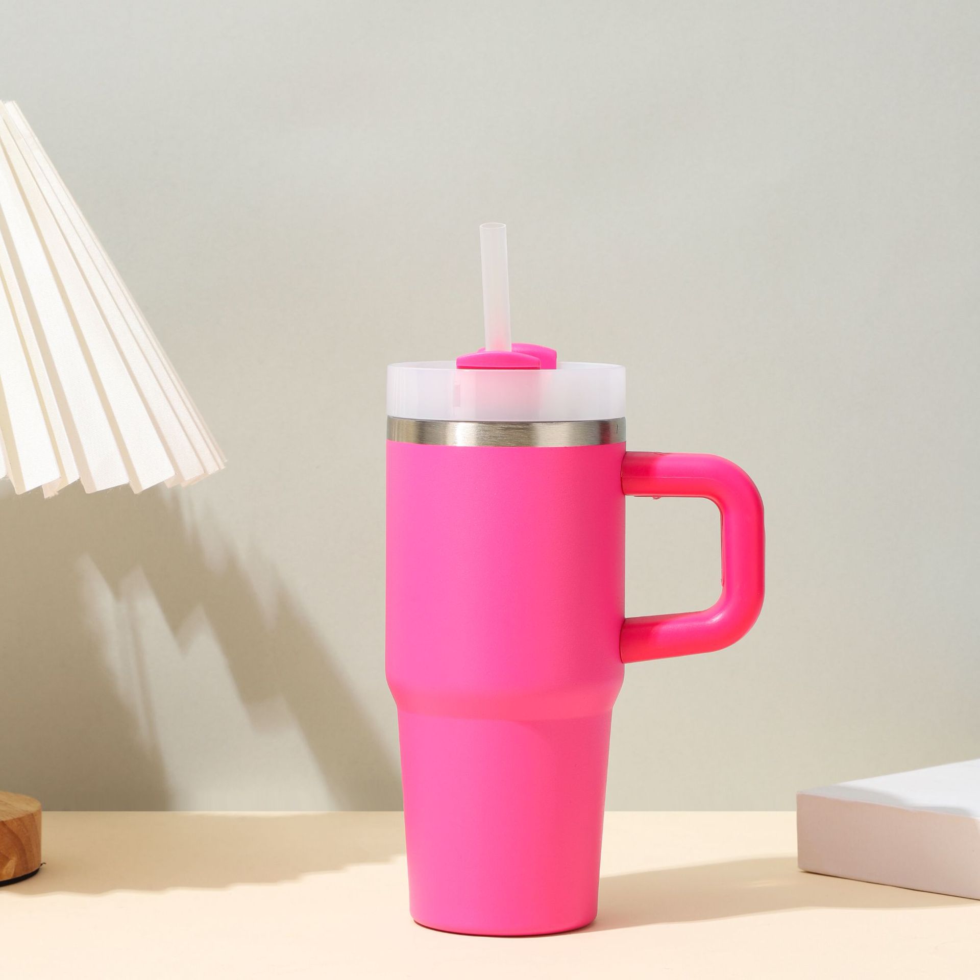 新品14oz便携吸管冰霸杯带手柄纯色汽车杯迷你真空保温杯现货批发详情6