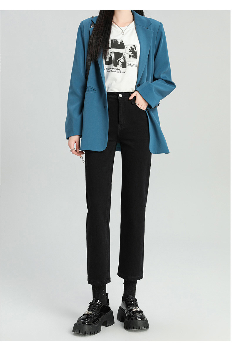 爆款超柔高腰小直筒牛仔裤女2024春季弹力黑色修身窄版烟管法棍裤详情14