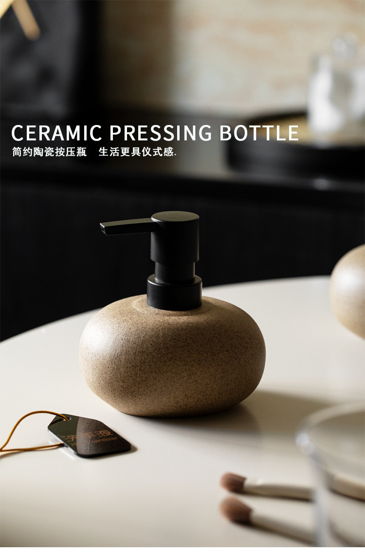 Wabi-sabi style rough earthenware press bottle, hotel and homestay lotion bottle, shampoo, body wash, hand sanitizer, conditioner portioned bottle pic 1