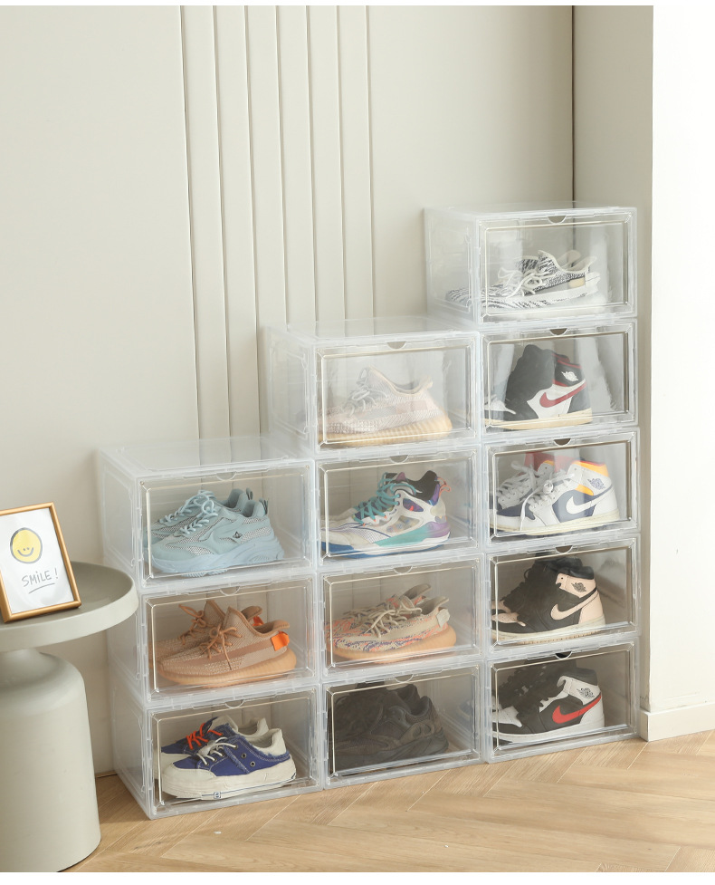 新款侧开透明篮球鞋盒 亚克力磁吸可折叠翻盖收纳鞋盒鞋子收纳盒详情16