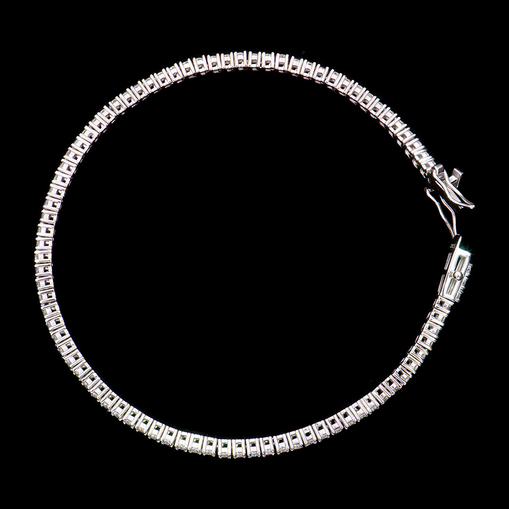 欧美风男士纯银手链2MM水钻镶嵌莫桑石时尚饰品送男友潮流款详情7