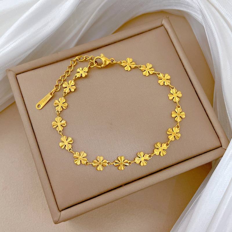 【通体钛钢】东大门个性极简风幸运草个性链条手链女网红复古闺蜜详情6