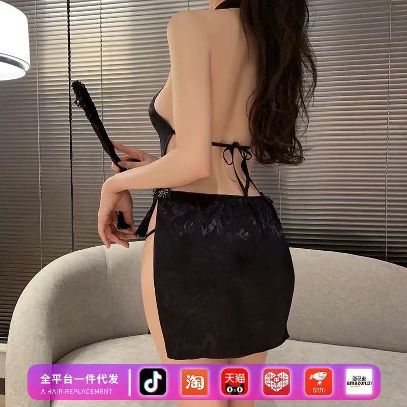 情趣内衣性感露背高叉中式旗袍镂空纯欲复古套装火辣包臀激情制服详情6