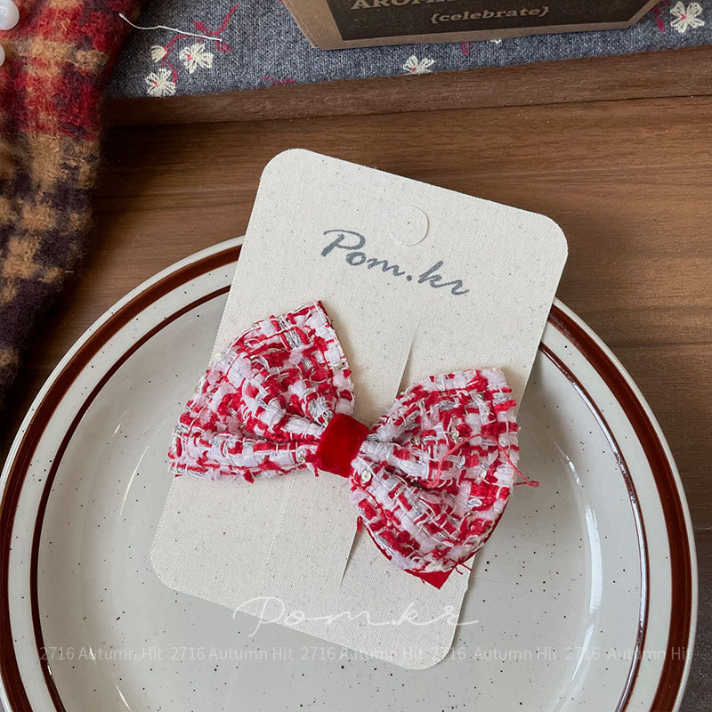 新款韩版红色系蝴蝶结发夹手工布艺儿童侧边碎发刘海夹甜美边夹女红色蝴蝶结发夹 毛呢网纱款带装饰 含皇冠玩偶 少女喜庆精致发详情7