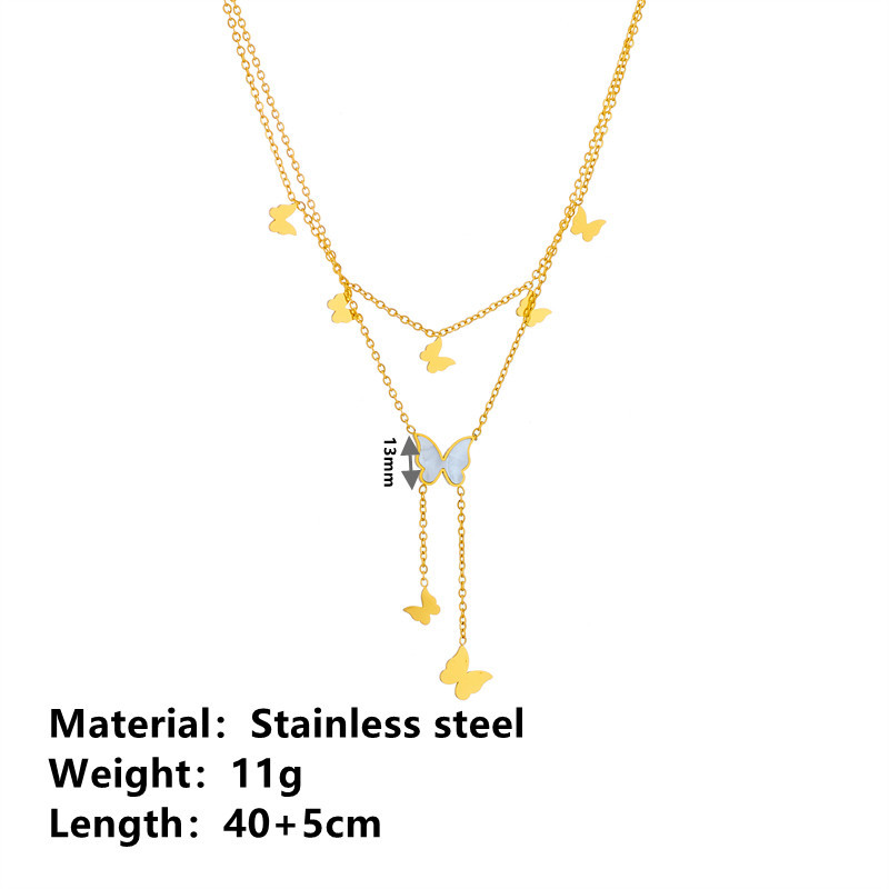 欧美时尚钛钢多个蝴蝶项链脚链不锈钢双层链蝴蝶流苏项链脚链饰品详情5