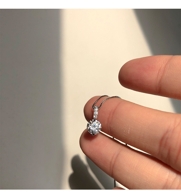 单钻项链925纯银一颗钻项链女百搭高级感满钻锁骨链锆石项链饰品详情4