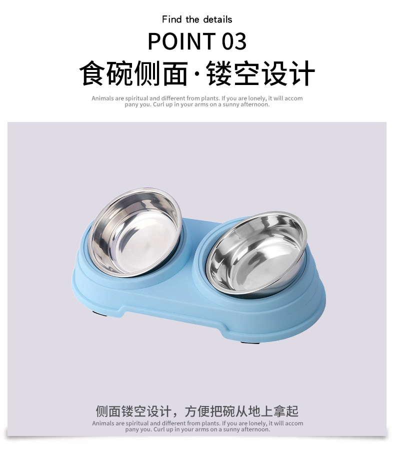 New tilted large double-bowl pet stainless steel dog bowl, pet cat and dog basin in color box pic 11