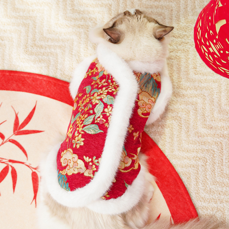 New Year Autumn and Winter double-layer thickened fleece Chinese-style jade rabbit pet dog and cat clothing, clothing and accessories, Tang suits, bichon Frises, Teddy bears pic 15