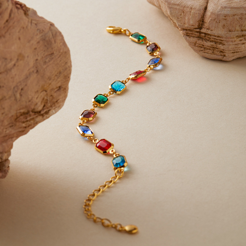 多巴胺手链跨境爱心设计小众几何水滴方形玻璃钻度假风小清新手饰详情33