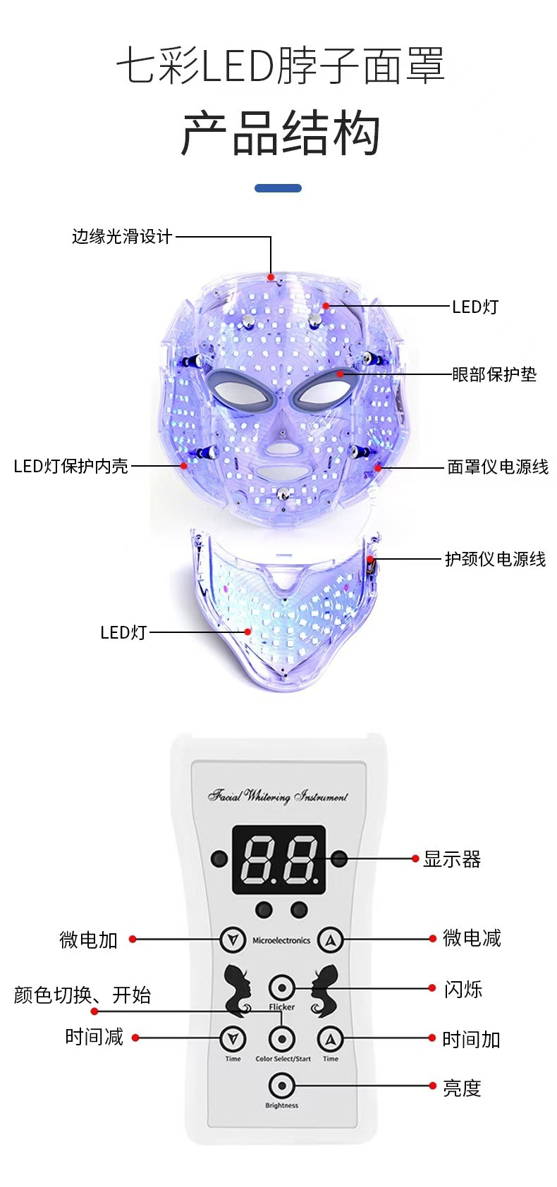 跨境七彩美容面罩光子嫩肤AI智能EMS 光谱仪家用面部LED 美容面罩详情15
