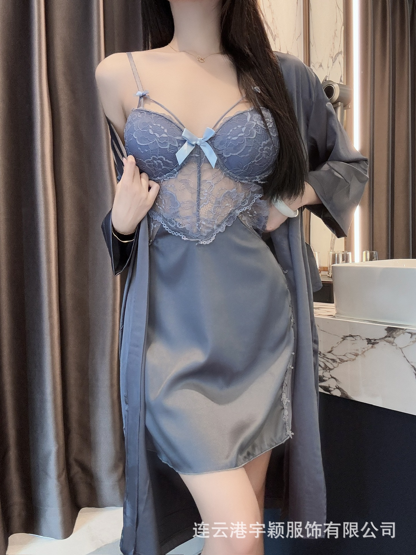 带胸垫女性感睡衣女夏季吊带睡裙蕾丝镂空美背睡衣睡袍两件套装详情13