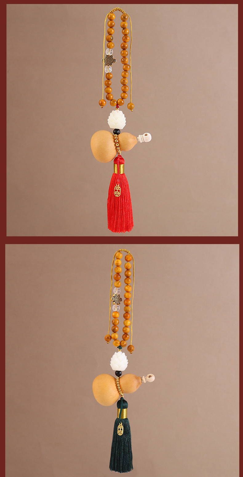 中国风天然木珠地葫芦汽车挂件流苏车内吊饰后视镜玉莲吊坠挂饰详情6