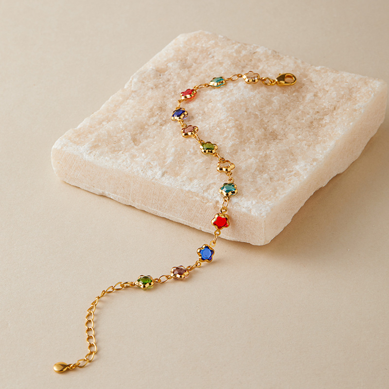 多巴胺手链跨境爱心设计小众几何水滴方形玻璃钻度假风小清新手饰详情24