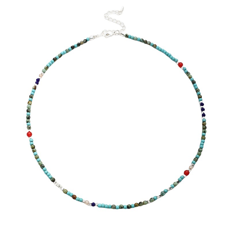 波罗*海 春夏文艺绿松石手工串珠项链精致休闲彩色叠戴锁骨链国潮详情2