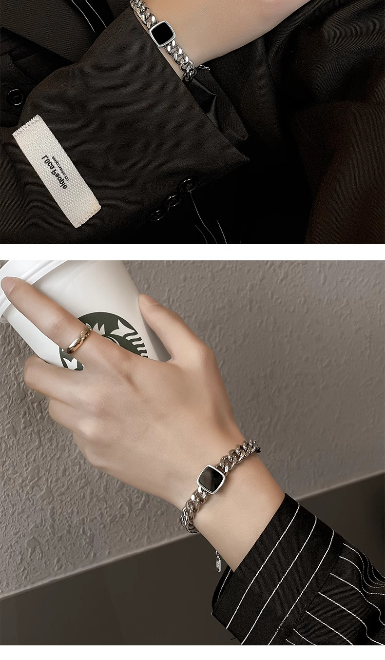 Square Cuban bracelet for men, made of titanium steel, does not fade, trendy and versatile, retro and niche jewelry. For women, it is a high-end accessory pic 6