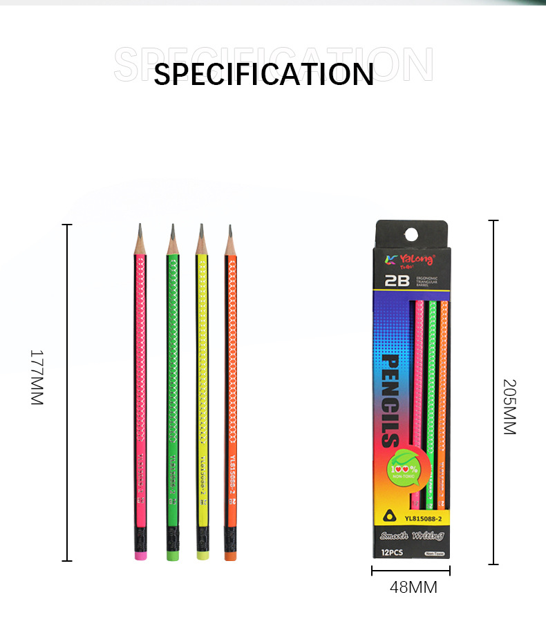 YL815088-2 High-quality pencil set of 12 pieces, soft poplar wood triangular rod HB pencils with eraser text pic 7