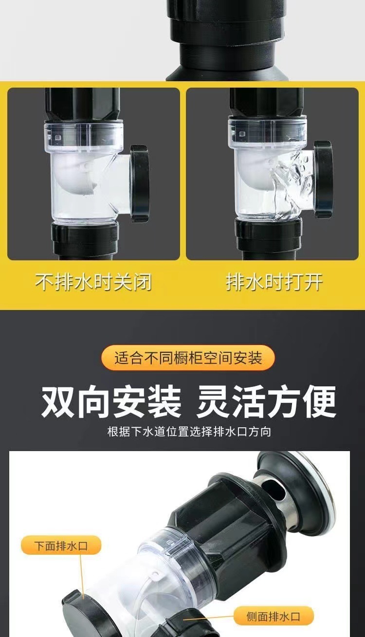 洗脸盆防臭下水管洗手盆横排防返臭神器排水管面盆下水器全套套装详情5