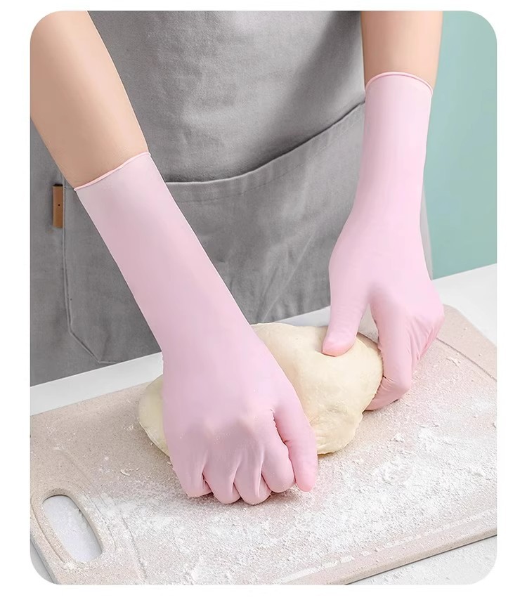 Extended durable disposable dishwashing gloves, nitrile thickened oil-resistant rubber, labor protection, household chores, kitchen cleaning, hand-fitting for women pic 4