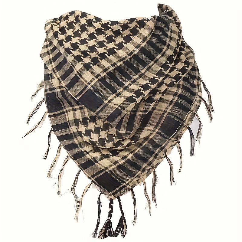 Cross-border best-selling desert tactical scarf, Arabian headscarf, black and white checkered square scarf, jacquard tassel scarf manufacturer pic 3