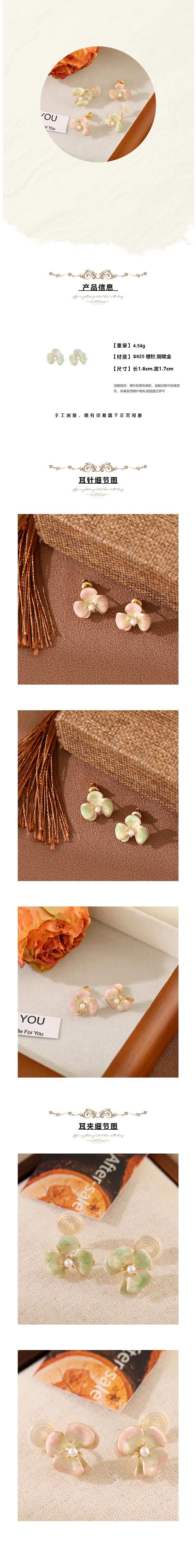 2024年新款小清新彩色滴釉花朵耳夹925银针ins风小众通勤百搭耳钉详情2